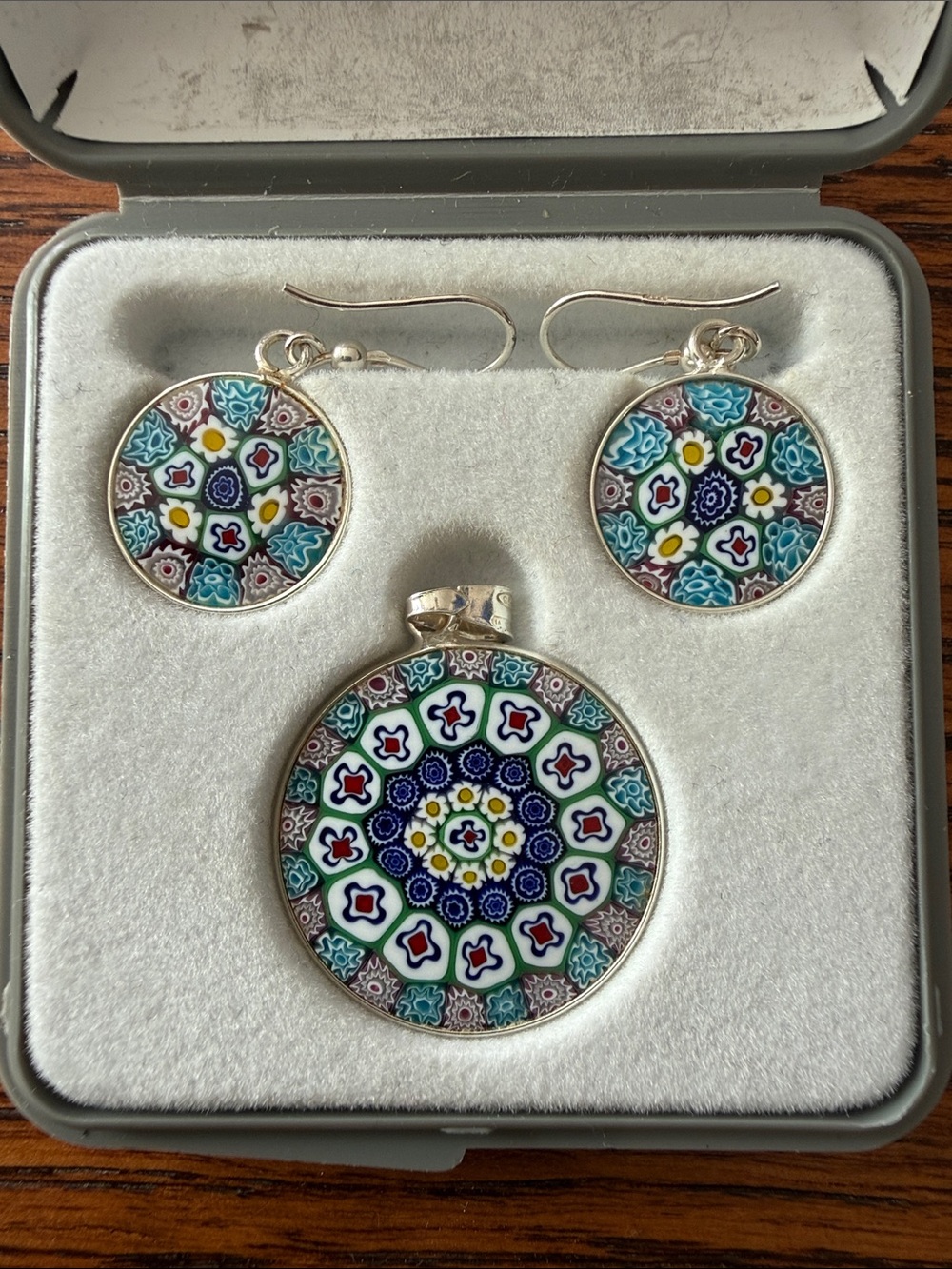 Floral Millefiori Pendant and Earrings Set from Venice!